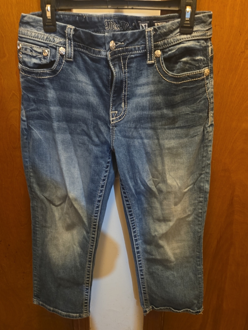 Miss Me Womens Washed Blue Relaxed Denim Jeans Cropped
